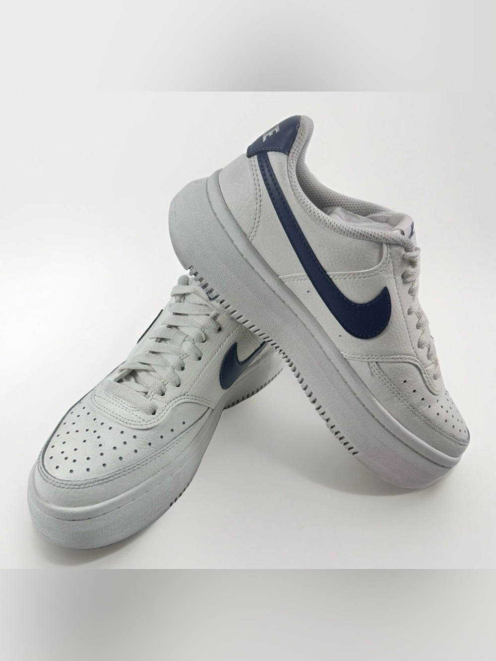 Nike Court Vision Alta Platform Sneakers White Blue Leather Women's 7.5 Casual
